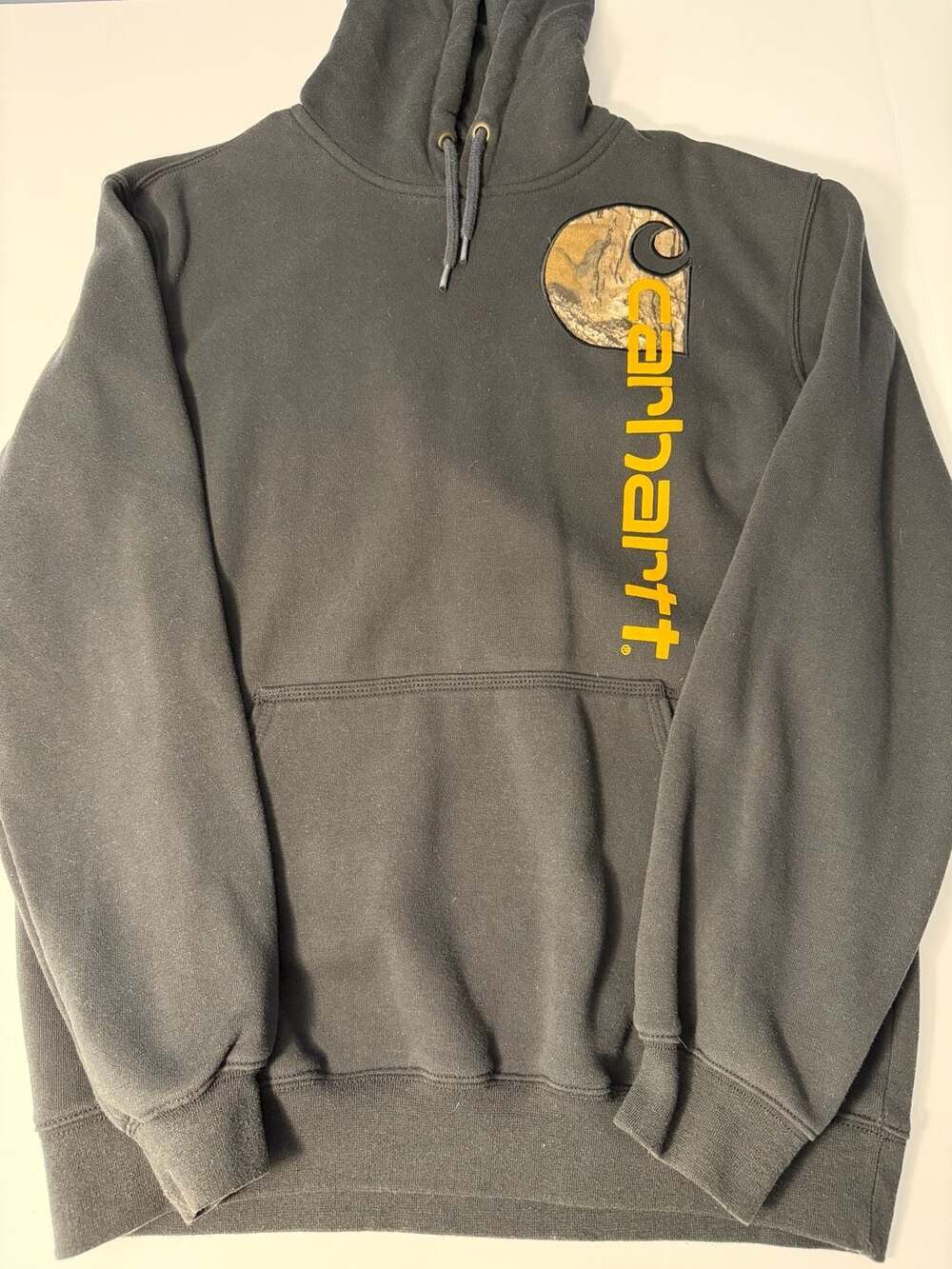 Carhartt Hoodie Size M Charcoal Gray Camo Logo Pullover Sweatshirt